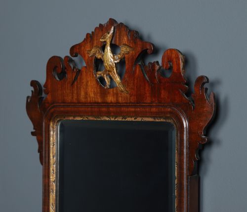 fig 2. Antique English Georgian Chippendale Style Walnut & Gilt Wall Hanging Portrait Mirror (Circa 1910)