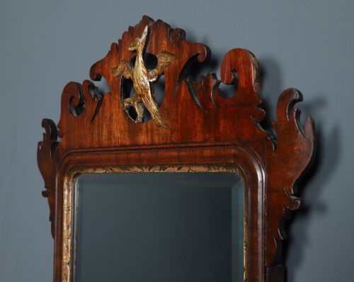fig 3. Antique English Georgian Chippendale Style Walnut & Gilt Wall Hanging Portrait Mirror (Circa 1910)