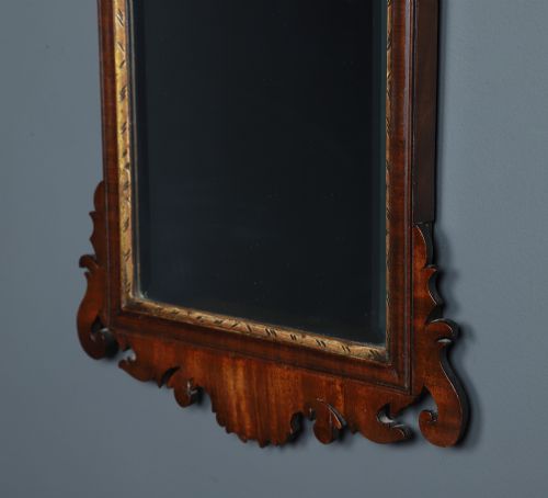 fig 4. Antique English Georgian Chippendale Style Walnut & Gilt Wall Hanging Portrait Mirror (Circa 1910)