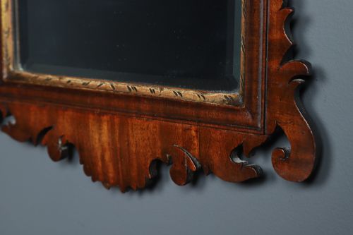 fig 5. Antique English Georgian Chippendale Style Walnut & Gilt Wall Hanging Portrait Mirror (Circa 1910)
