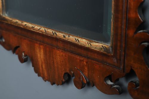 fig 6. Antique English Georgian Chippendale Style Walnut & Gilt Wall Hanging Portrait Mirror (Circa 1910)