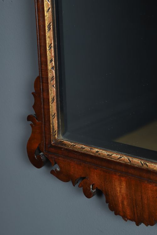 fig 7. Antique English Georgian Chippendale Style Walnut & Gilt Wall Hanging Portrait Mirror (Circa 1910)