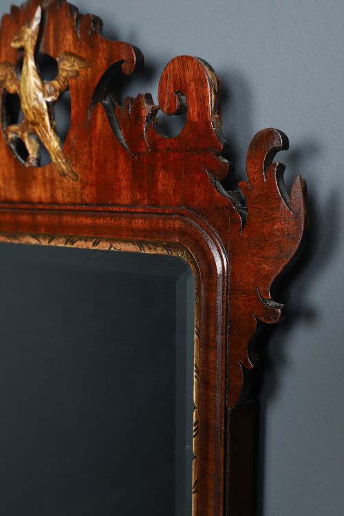 fig 8. Antique English Georgian Chippendale Style Walnut & Gilt Wall Hanging Portrait Mirror (Circa 1910)