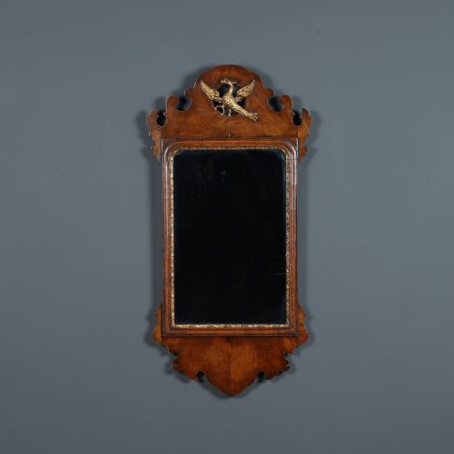 fig 1. Antique English Georgian Chippendale Style Walnut & Gilt Wall Hanging Portrait Medium Mirror (Circa 1910)