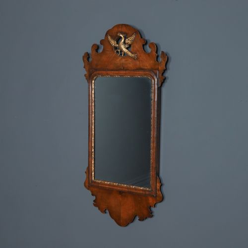 fig 2. Antique English Georgian Chippendale Style Walnut & Gilt Wall Hanging Portrait Medium Mirror (Circa 1910)