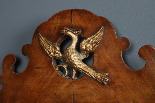 fig 4. Antique English Georgian Chippendale Style Walnut & Gilt Wall Hanging Portrait Medium Mirror (Circa 1910)