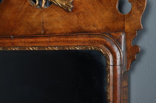 fig 5. Antique English Georgian Chippendale Style Walnut & Gilt Wall Hanging Portrait Medium Mirror (Circa 1910)