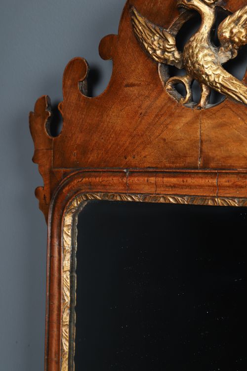 fig 6. Antique English Georgian Chippendale Style Walnut & Gilt Wall Hanging Portrait Medium Mirror (Circa 1910)