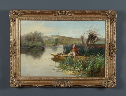 ANTIQUE ENGLISH VICTORIAN ANGLERS ASSISTANT FISHING LANDSCAPE OIL PAINTING PICTURE BY PAUL H ELLIS CIRCA 1890 - ADDITIONAL PHOTO 1