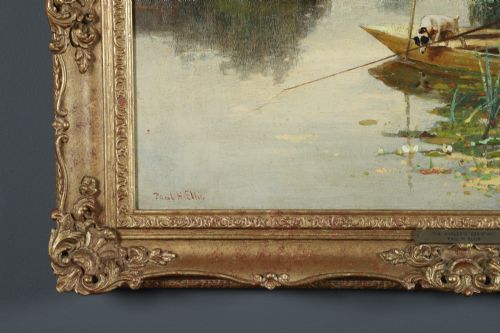 ANTIQUE ENGLISH VICTORIAN ANGLERS ASSISTANT FISHING LANDSCAPE OIL PAINTING PICTURE BY PAUL H ELLIS CIRCA 1890 - ADDITIONAL PHOTO 3