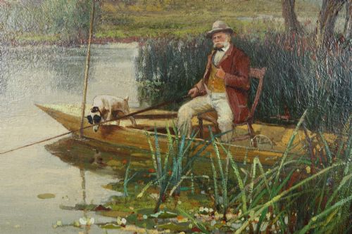 ANTIQUE ENGLISH VICTORIAN ANGLERS ASSISTANT FISHING LANDSCAPE OIL PAINTING PICTURE BY PAUL H ELLIS CIRCA 1890 - ADDITIONAL PHOTO 13