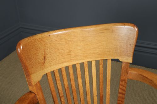 fig 3. Antique Scottish Edwardian Oak & Green Leather Revolving Office Desk Chair / Armchair (Circa 1910)