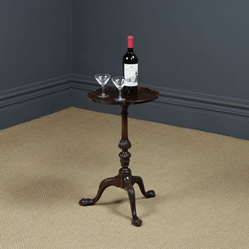 fig 1. Antique English Georgian Chippendale Style Small Mahogany Round Circular Wine / Occasional / Lamp Pedestal Table (Circa 1910)