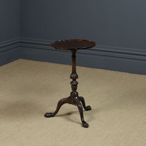 Antique English Georgian Chippendale Style Small Mahogany Round Circular Wine / Occasional / Lamp Pedestal Table (Circa 1910)