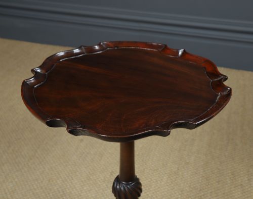 fig 4. Antique English Georgian Chippendale Style Small Mahogany Round Circular Wine / Occasional / Lamp Pedestal Table (Circa 1910)