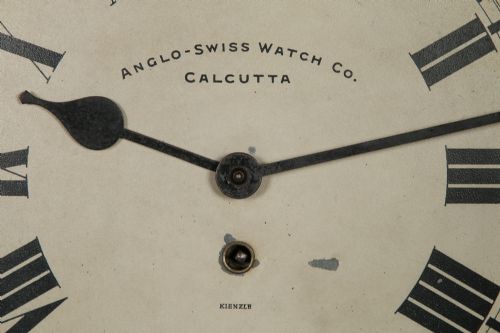 ANTIQUE 135 MAHOGANY ANGLO SWISS WATCH CO RAILWAY STATION SCHOOL ROUND DIAL WALL CLOCK TIMEPIECE - ADDITIONAL PHOTO 3