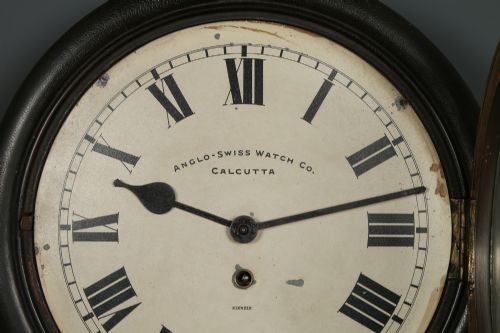 ANTIQUE 135 MAHOGANY ANGLO SWISS WATCH CO RAILWAY STATION SCHOOL ROUND DIAL WALL CLOCK TIMEPIECE - ADDITIONAL PHOTO 6