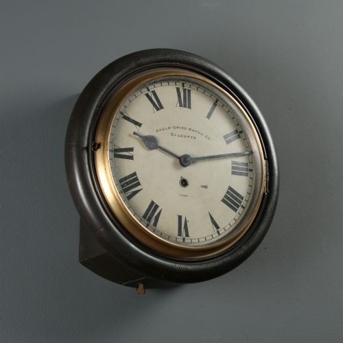 ANTIQUE 135 MAHOGANY ANGLO SWISS WATCH CO RAILWAY STATION SCHOOL ROUND DIAL WALL CLOCK TIMEPIECE - ADDITIONAL PHOTO 8