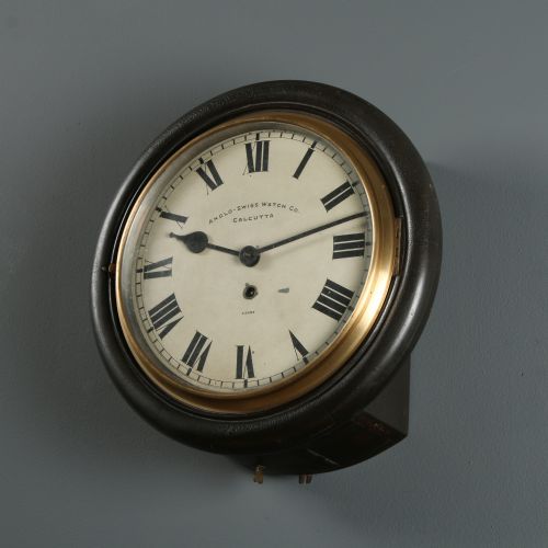 ANTIQUE 135 MAHOGANY ANGLO SWISS WATCH CO RAILWAY STATION SCHOOL ROUND DIAL WALL CLOCK TIMEPIECE - ADDITIONAL PHOTO 12