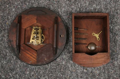 ANTIQUE 135 MAHOGANY ANGLO SWISS WATCH CO RAILWAY STATION SCHOOL ROUND DIAL WALL CLOCK TIMEPIECE - ADDITIONAL PHOTO 27