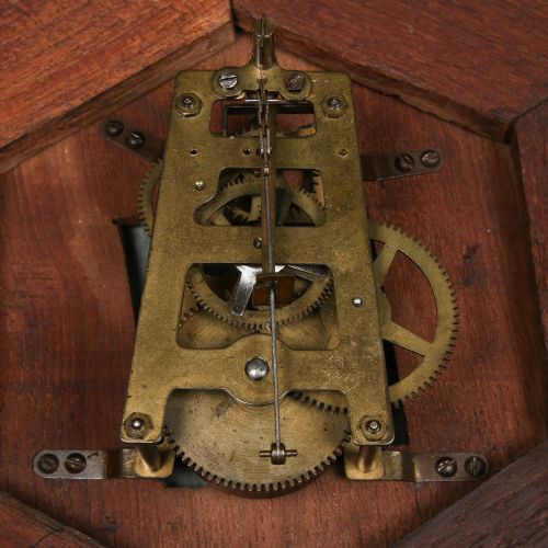 ANTIQUE 135 MAHOGANY ANGLO SWISS WATCH CO RAILWAY STATION SCHOOL ROUND DIAL WALL CLOCK TIMEPIECE - ADDITIONAL PHOTO 28