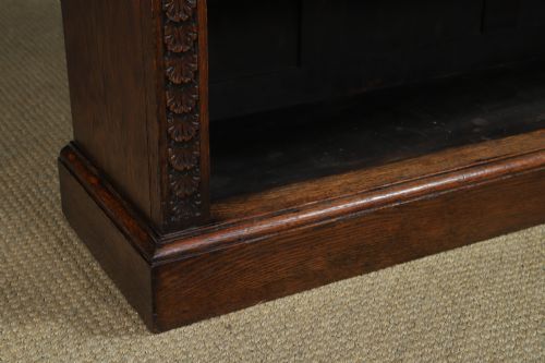 fig 8. Antique English Victorian Oak 17th Century Style 3½ft Carved Open Shelf Bookcase (Circa 1880)