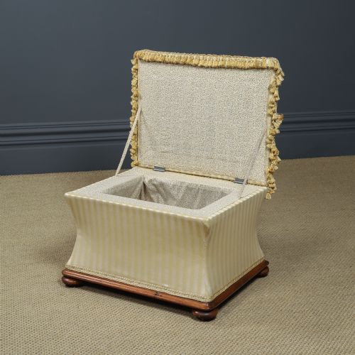 ANTIQUE ENGLISH VICTORIAN WALNUT YELLOW UPHOLSTERED CONCAVE OTTOMAN BOX STOOL TRUNK CIRCA 1870 - ADDITIONAL PHOTO 12