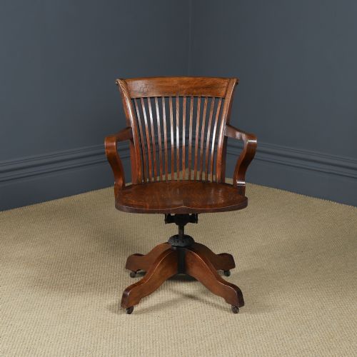 fig 1. Antique English Edwardian Oak Revolving Office Desk Arm Chair Saddle Seat (Circa 1910