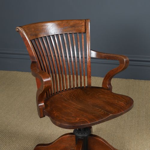 fig 2. Antique English Edwardian Oak Revolving Office Desk Arm Chair Saddle Seat (Circa 1910