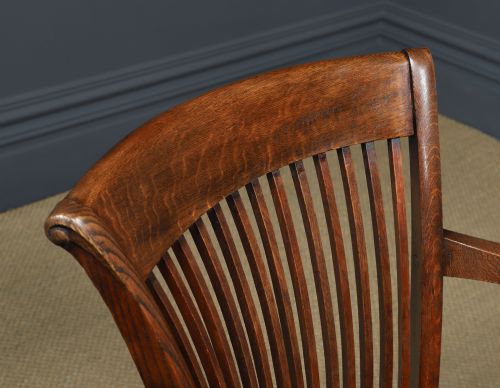 fig 3. Antique English Edwardian Oak Revolving Office Desk Arm Chair Saddle Seat (Circa 1910