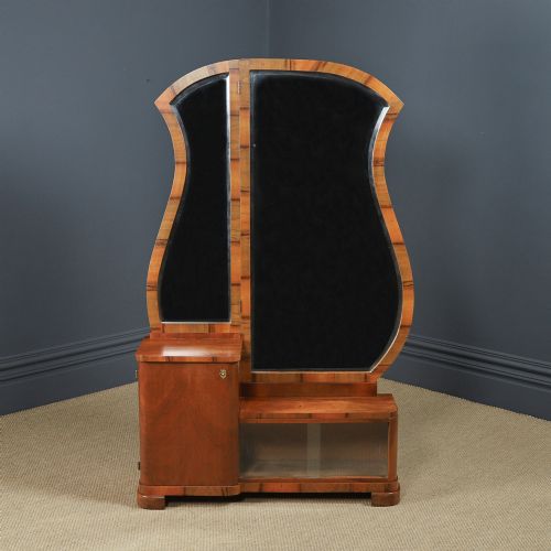 ANTIQUE CONTINENTAL ART DECO WALNUT PEDESTAL DRESSING VANITY TABLE WITH MIRRORS CIRCA 1930 - ADDITIONAL PHOTO 1