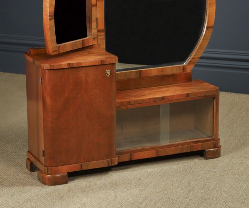 ANTIQUE CONTINENTAL ART DECO WALNUT PEDESTAL DRESSING VANITY TABLE WITH MIRRORS CIRCA 1930 - ADDITIONAL PHOTO 2