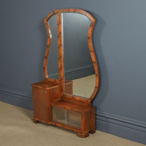 ANTIQUE CONTINENTAL ART DECO WALNUT PEDESTAL DRESSING VANITY TABLE WITH MIRRORS CIRCA 1930 - ADDITIONAL PHOTO 3