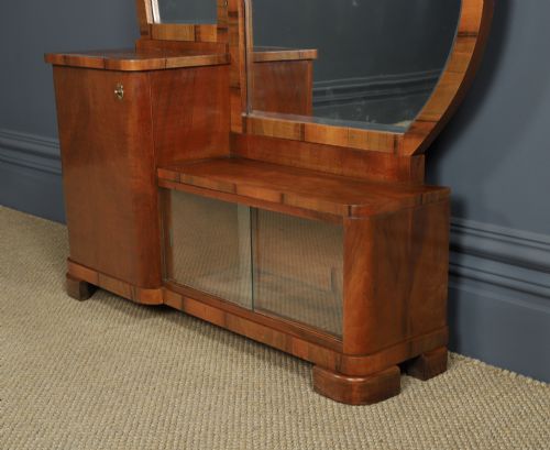 ANTIQUE CONTINENTAL ART DECO WALNUT PEDESTAL DRESSING VANITY TABLE WITH MIRRORS CIRCA 1930 - ADDITIONAL PHOTO 4