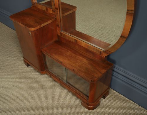 ANTIQUE CONTINENTAL ART DECO WALNUT PEDESTAL DRESSING VANITY TABLE WITH MIRRORS CIRCA 1930 - ADDITIONAL PHOTO 7