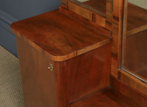 ANTIQUE CONTINENTAL ART DECO WALNUT PEDESTAL DRESSING VANITY TABLE WITH MIRRORS CIRCA 1930 - ADDITIONAL PHOTO 9