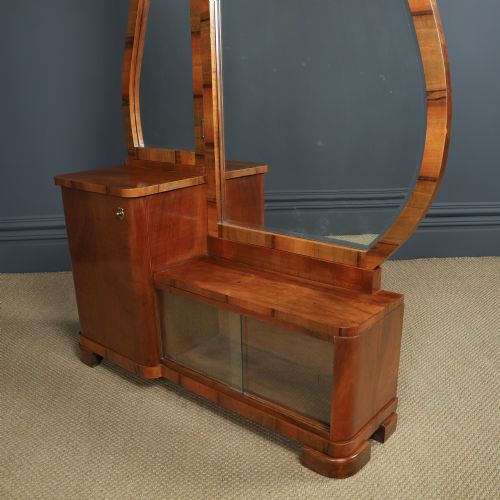 ANTIQUE CONTINENTAL ART DECO WALNUT PEDESTAL DRESSING VANITY TABLE WITH MIRRORS CIRCA 1930 - ADDITIONAL PHOTO 14