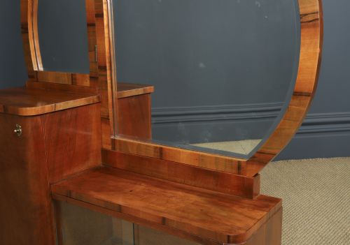 ANTIQUE CONTINENTAL ART DECO WALNUT PEDESTAL DRESSING VANITY TABLE WITH MIRRORS CIRCA 1930 - ADDITIONAL PHOTO 15