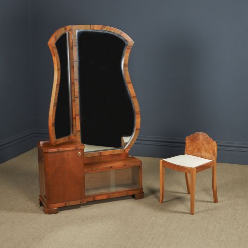 ANTIQUE CONTINENTAL ART DECO WALNUT PEDESTAL DRESSING VANITY TABLE WITH MIRRORS CIRCA 1930 - ADDITIONAL PHOTO 17