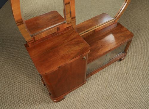 ANTIQUE CONTINENTAL ART DECO WALNUT PEDESTAL DRESSING VANITY TABLE WITH MIRRORS CIRCA 1930 - ADDITIONAL PHOTO 25