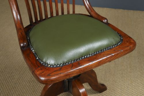 fig 4. Antique English George V Oak & Green Leather Revolving Armless Office Desk Side Chair by Bell Barn Furniture (Circa 1920)