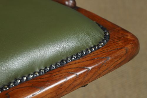 fig 6. Antique English George V Oak & Green Leather Revolving Armless Office Desk Side Chair by Bell Barn Furniture (Circa 1920)