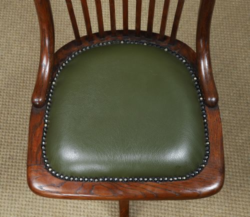 fig 8. Antique English George V Oak & Green Leather Revolving Armless Office Desk Side Chair by Bell Barn Furniture (Circa 1920)
