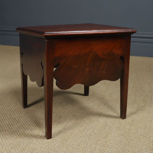fig 3. Antique English Regency Flame Mahogany Box Table / Commode / Storage / with Hinged Lid (Circa 1830)