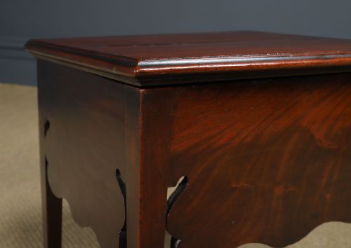 fig 4. Antique English Regency Flame Mahogany Box Table / Commode / Storage / with Hinged Lid (Circa 1830)