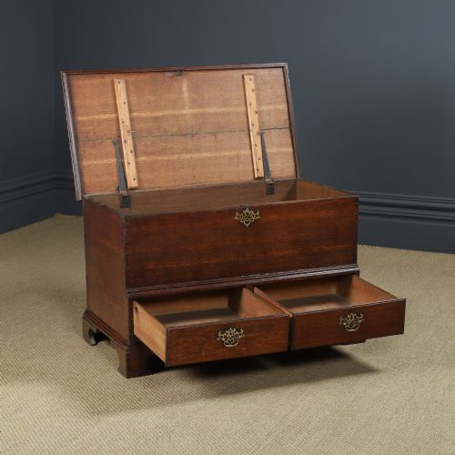 ANTIQUE ENGLISH 18TH CENTURY LOW GEORGIAN OAK MULE CHEST BLANKET BOX TRUNK WITH TWO DRAWERS CIRCA 1780 - ADDITIONAL PHOTO 12