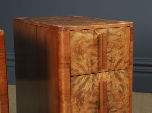 ANTIQUE ENGLISH PAIR OF ART DECO BURR WALNUT BEDSIDE TABLES WITH THREE DRAWERS CIRCA 1930 - ADDITIONAL PHOTO 5