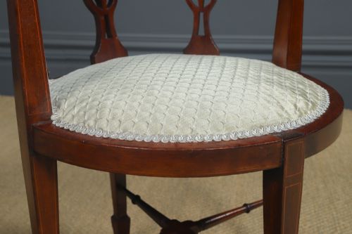 ANTIQUE ENGLISH PAIR OF EDWARDIAN MAHOGANY INLAID CIRCULAR TUB NEOCLASSICAL SALON CHAIRS ARMCHAIRS CIRCA 1910 - ADDITIONAL PHOTO 19