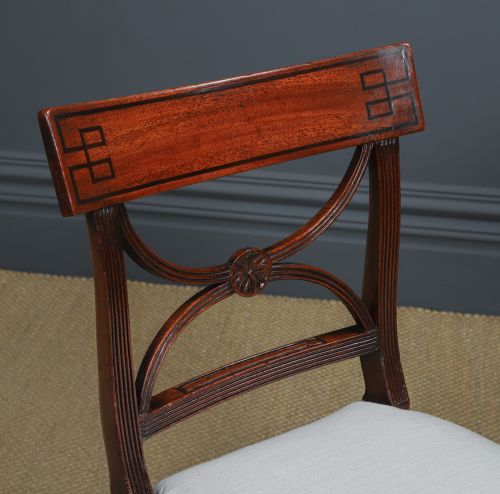 fig 2. Antique English Georgian Regency Pair of Mahogany & Ebony Bar Back Dining / Hall / Desk Chairs (Circa 1825)