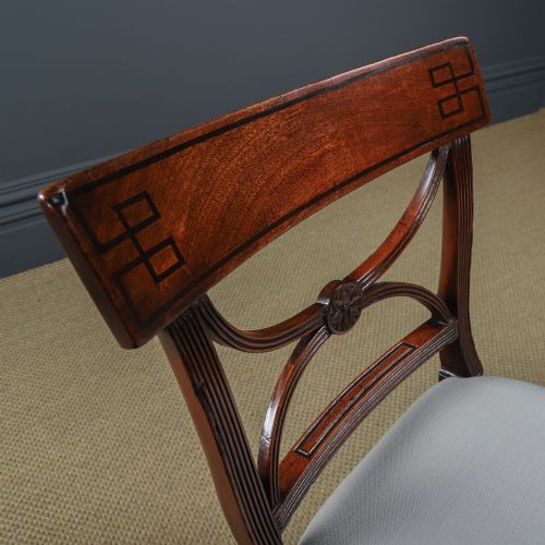 fig 3. Antique English Georgian Regency Pair of Mahogany & Ebony Bar Back Dining / Hall / Desk Chairs (Circa 1825)